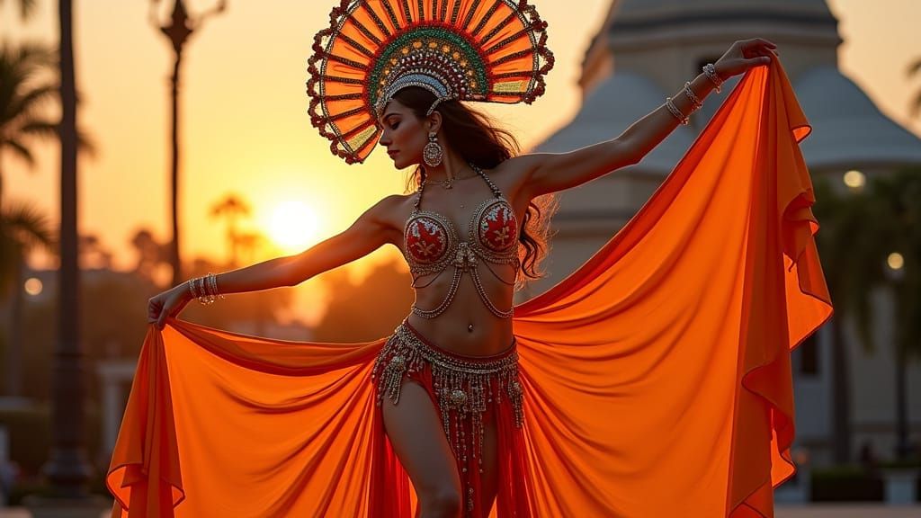 Exotic Belly Dancer Performing at Sunset
