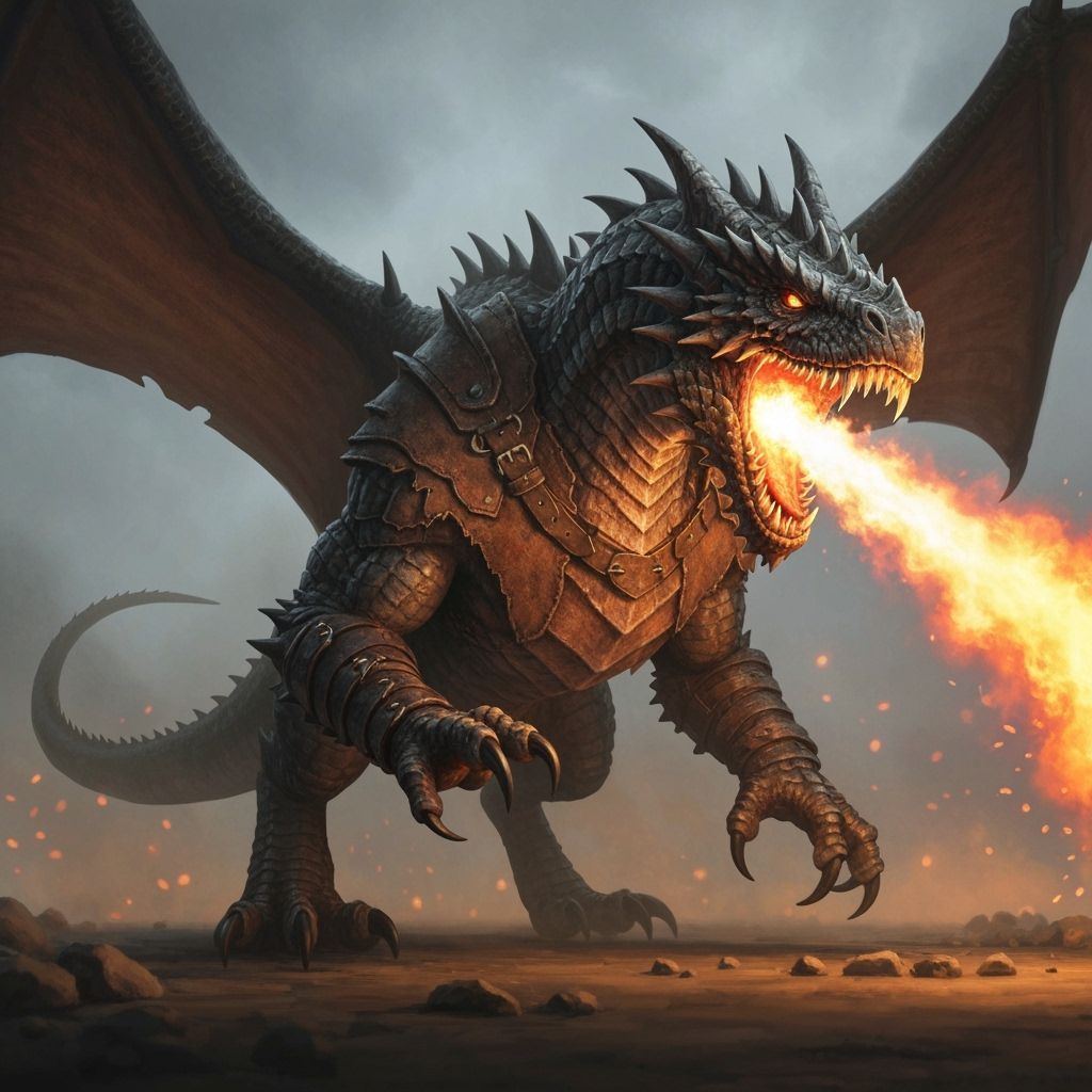 Obsidian Dragon Charging Fire, Fantasy Art