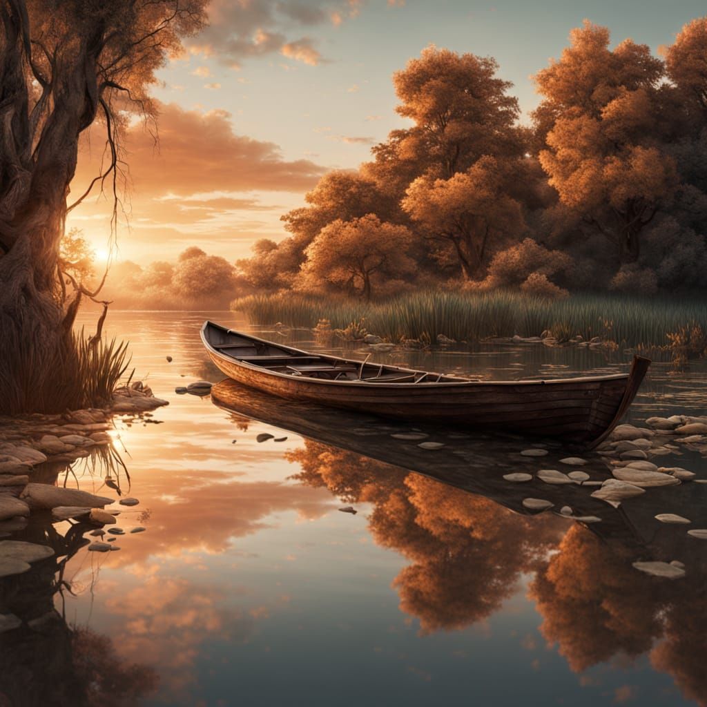 Mysterious Lagoon Rowboat in Photorealistic Style