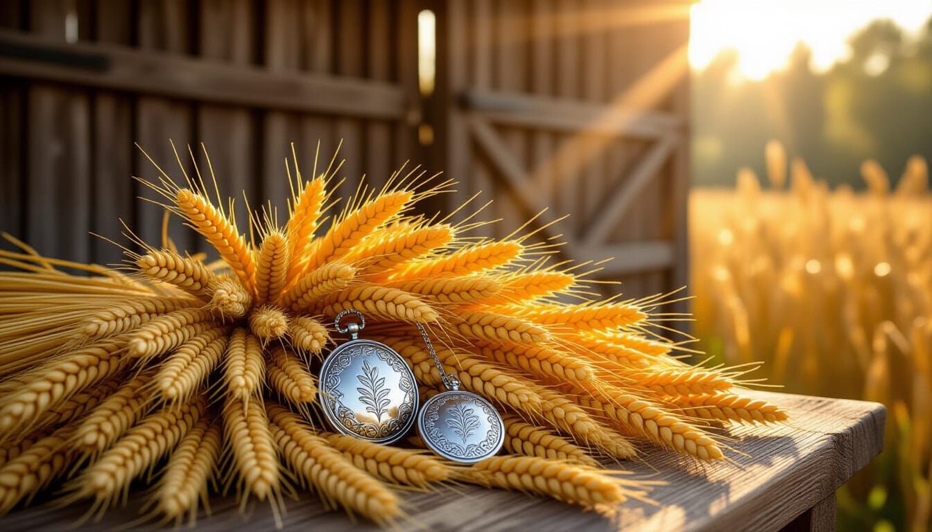 Harvest Feast Locket with Golden Wheat in Rustic Barn