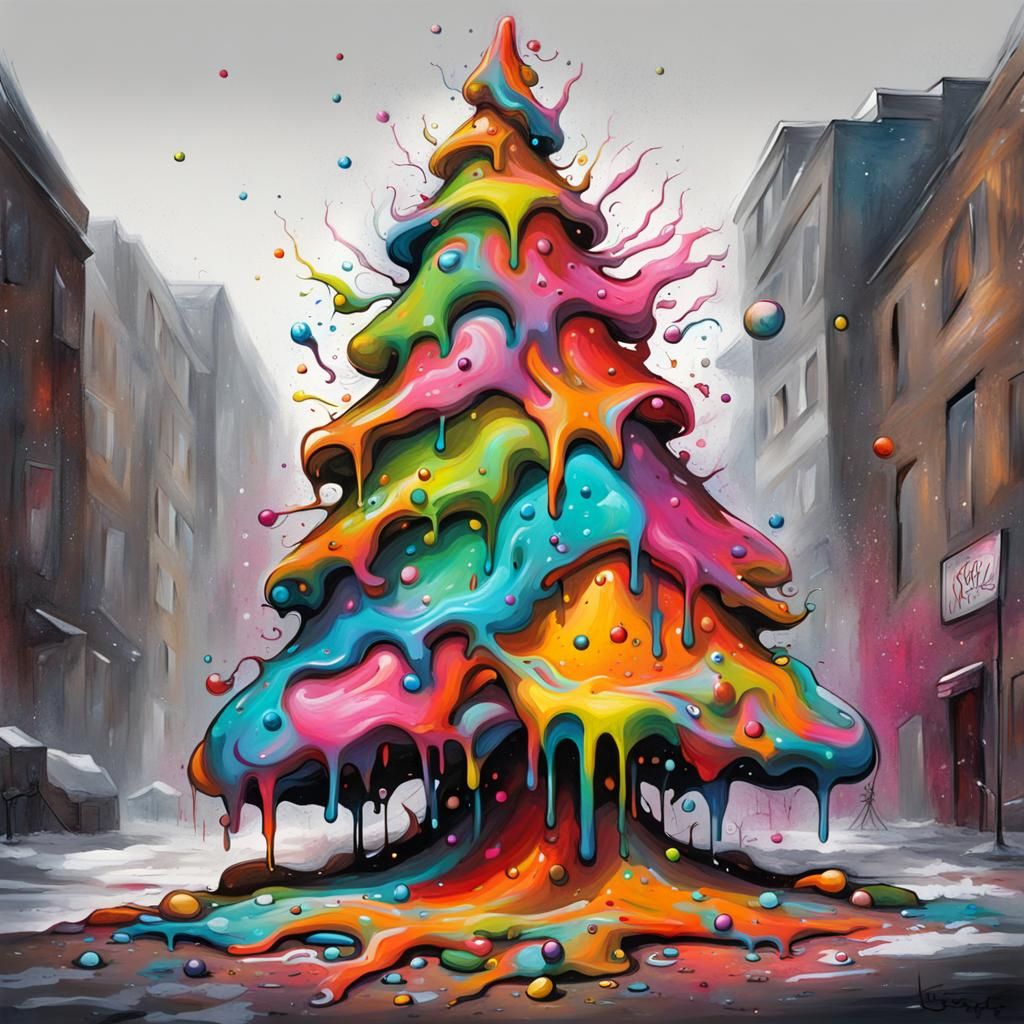 Colorful Graffiti Christmas Tree Splash Art