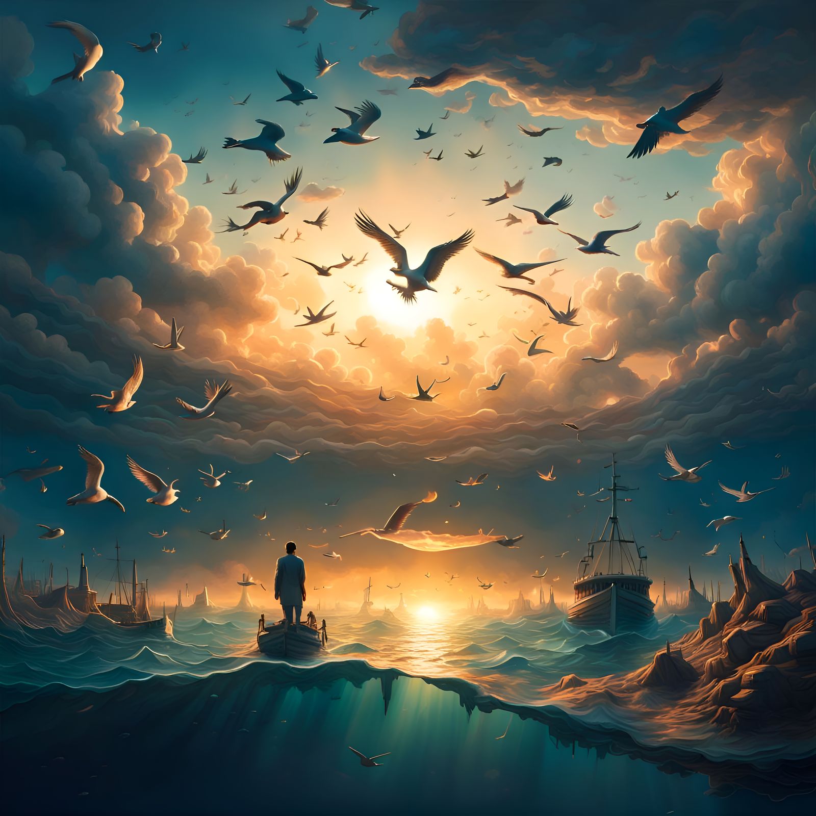 Eerie Sunset Sky Stitched Closed by Birds