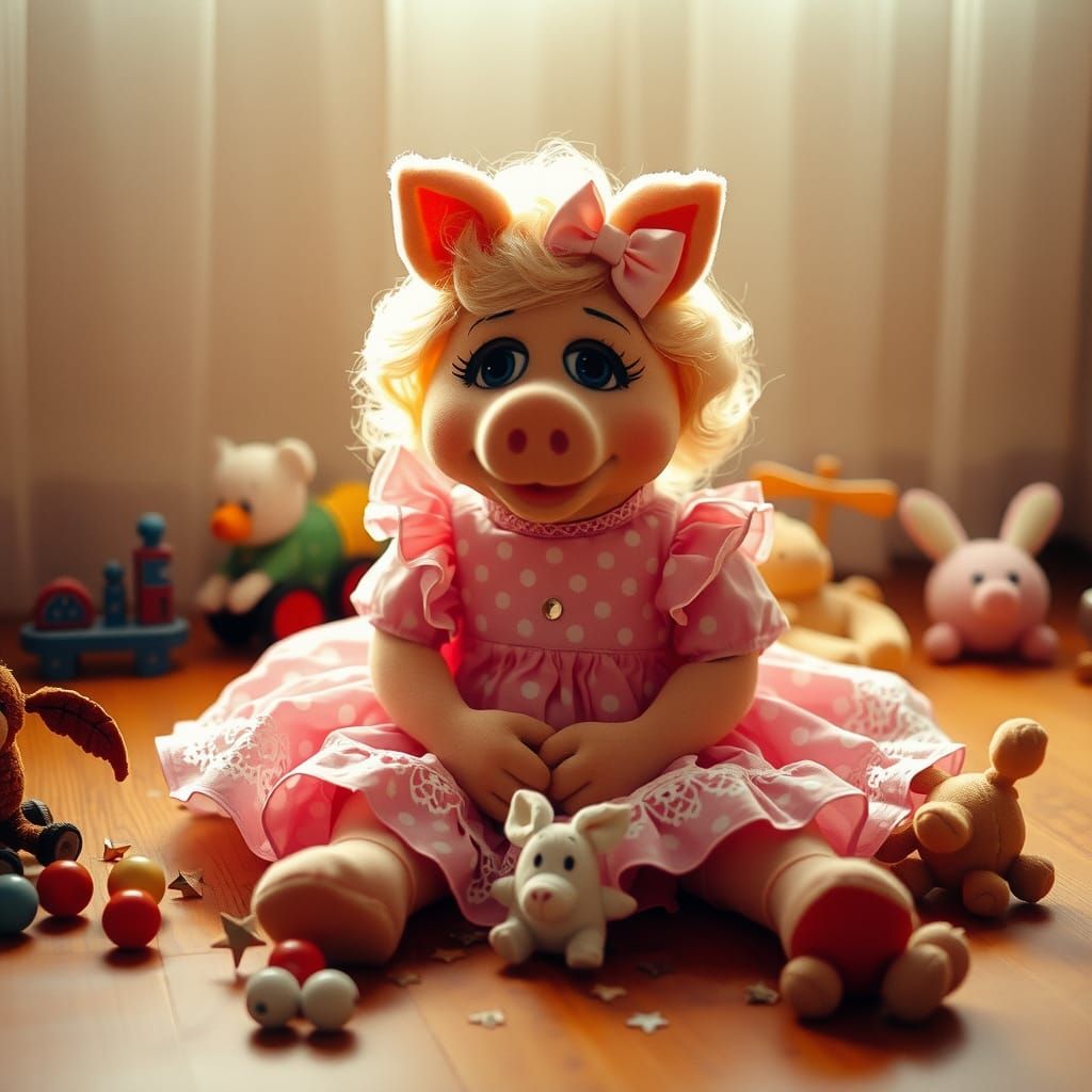 Miss Piggy Muppet Baby in Frilly Pink Dress