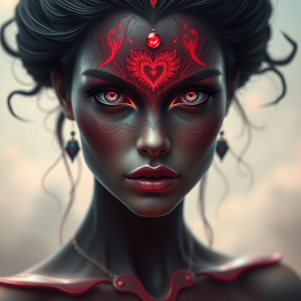 Dreamy 3D Portrait of Fantasy Woman in Charcoal Style