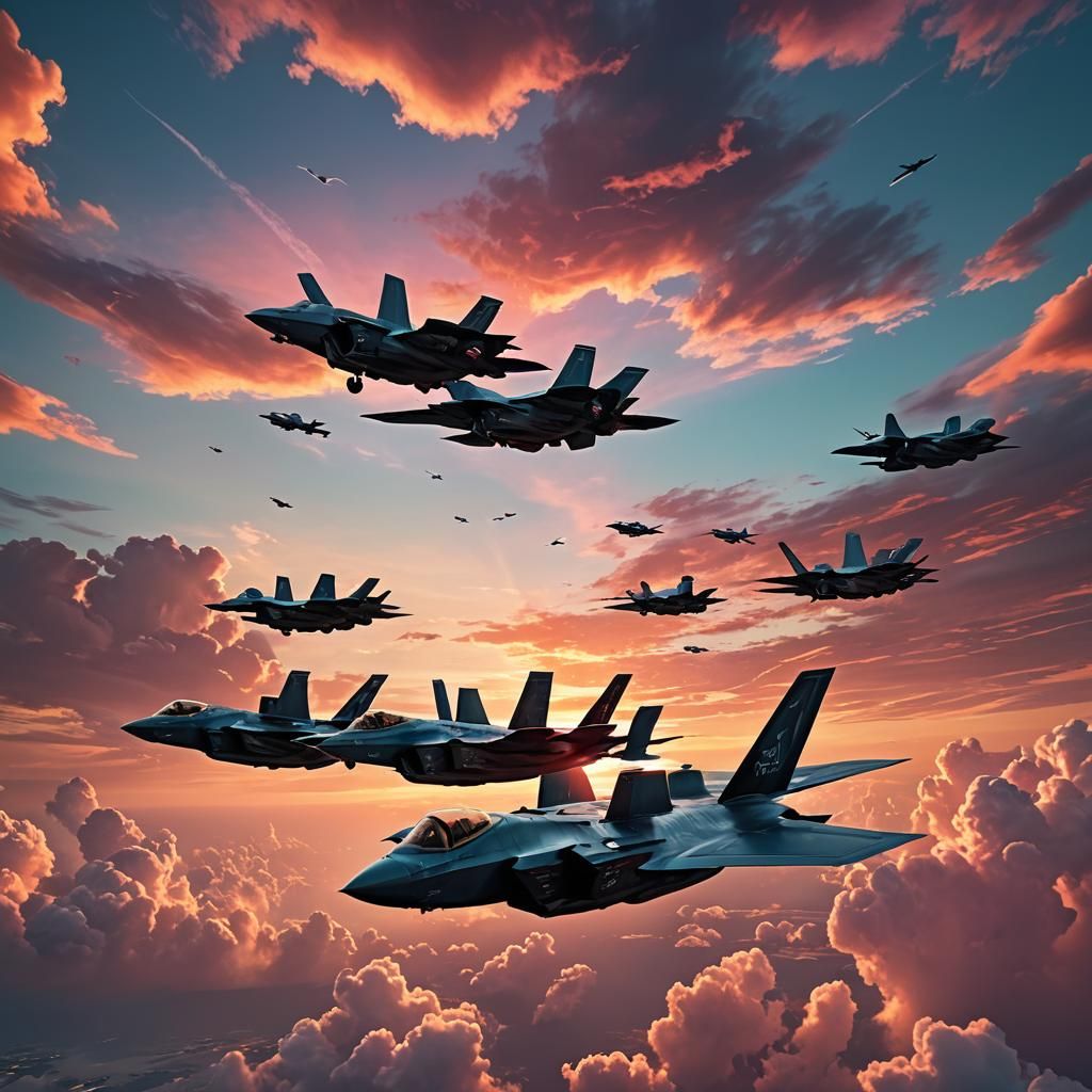 F-35 Jets in Formation at Sunset: Concept Art
