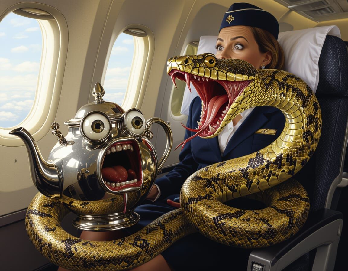 Terrified Teapot in Surreal Horror Landscape