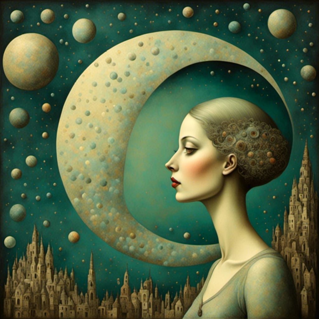 Surreal Woman in the Moon Creation