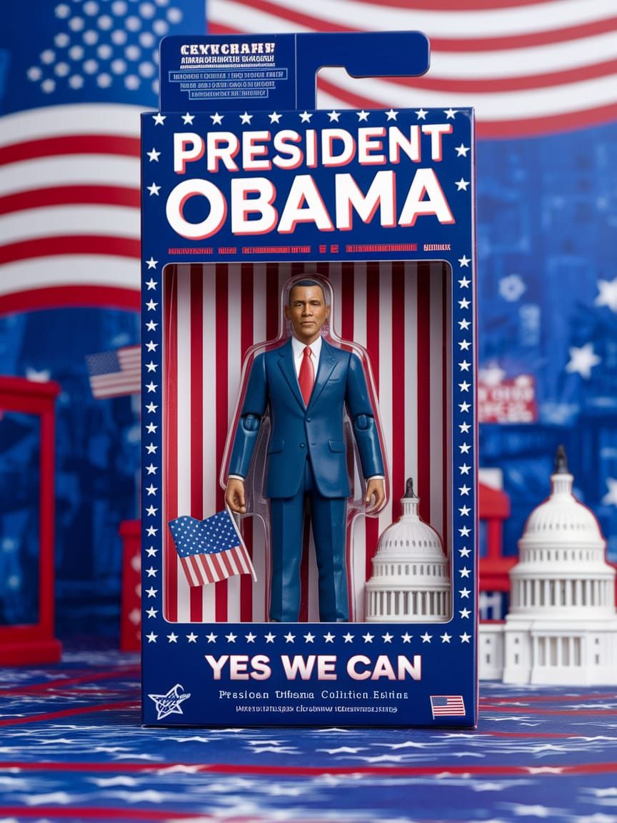 President Obama Action Figure Box in Patriotic American Desi...