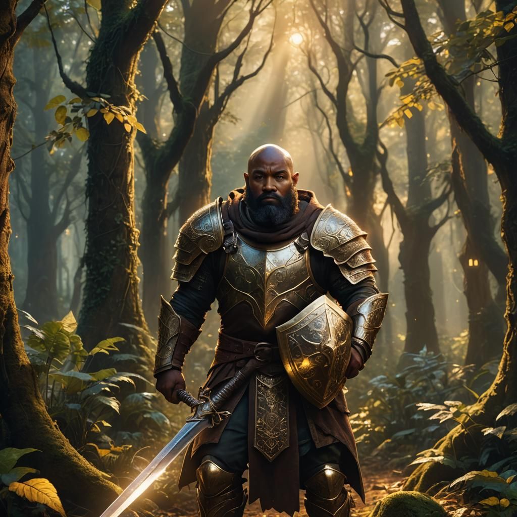 Halfling Paladin with Glowing Sword in Mystical Forest