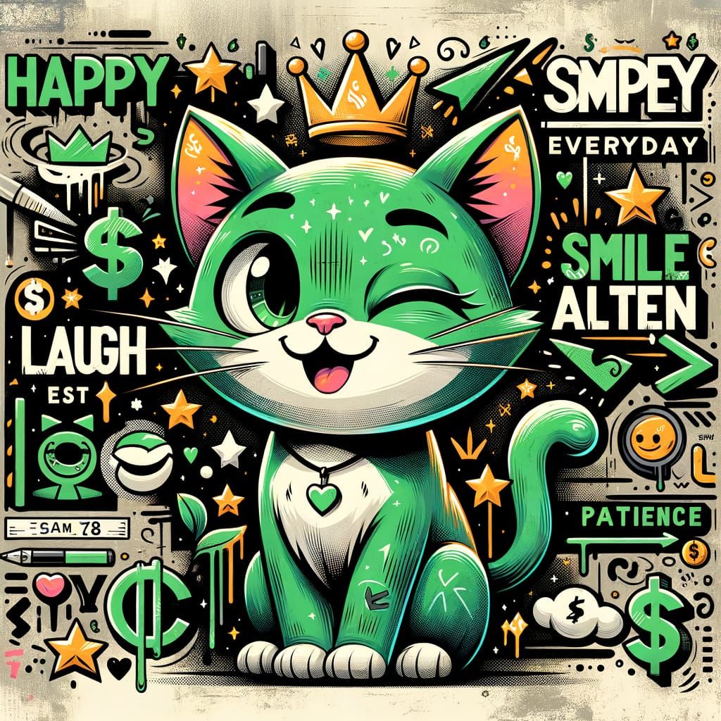 Urban Graffiti: Winking Green Cat Street Art