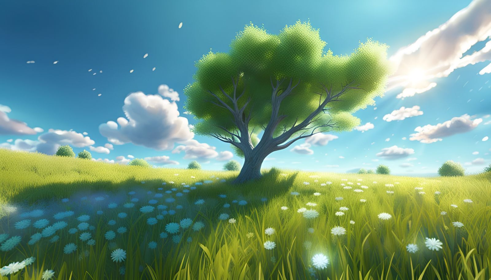 Sunny Field Landscape in a Digital Painting Style