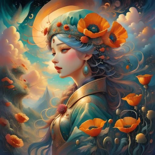 Poppy with Abstract Clouds and Motion Aura