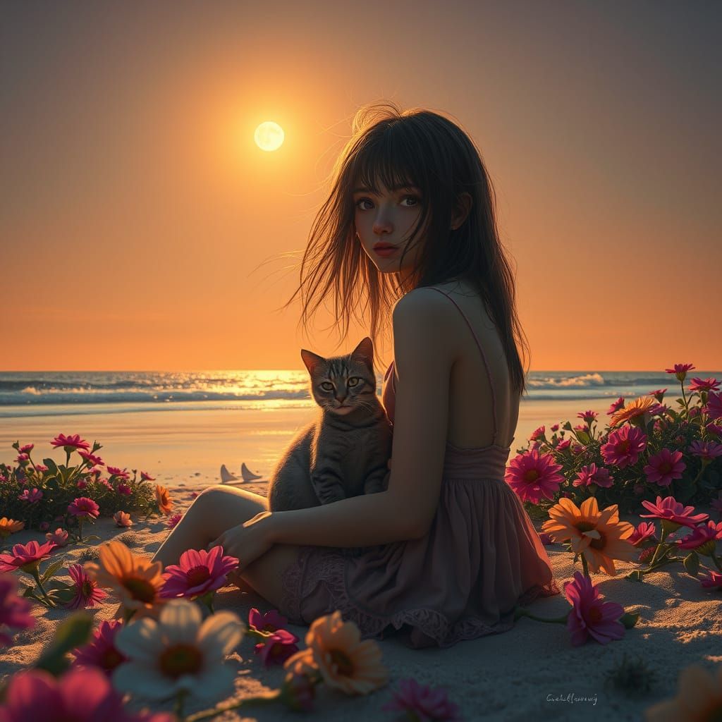 Magical Beach Scene in Hyperrealistic Style
