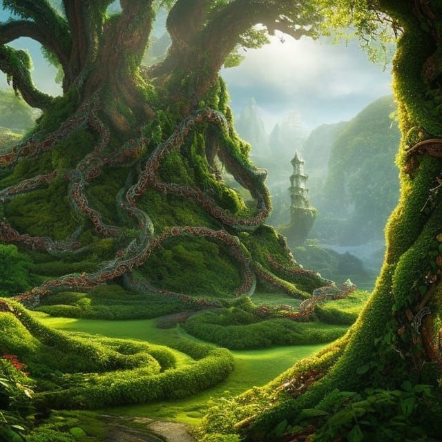 Elven Temple in Magical Fantasy Garden