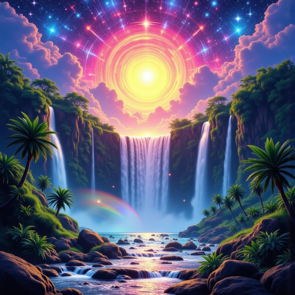 Victoria Falls in Cosmic Astral Illustration