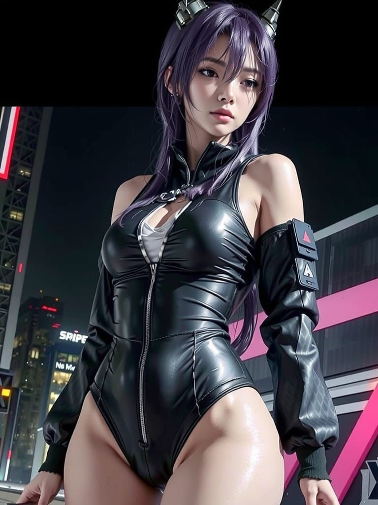 Cyberpunk Cyborg Woman in High-Tech Bodysuit