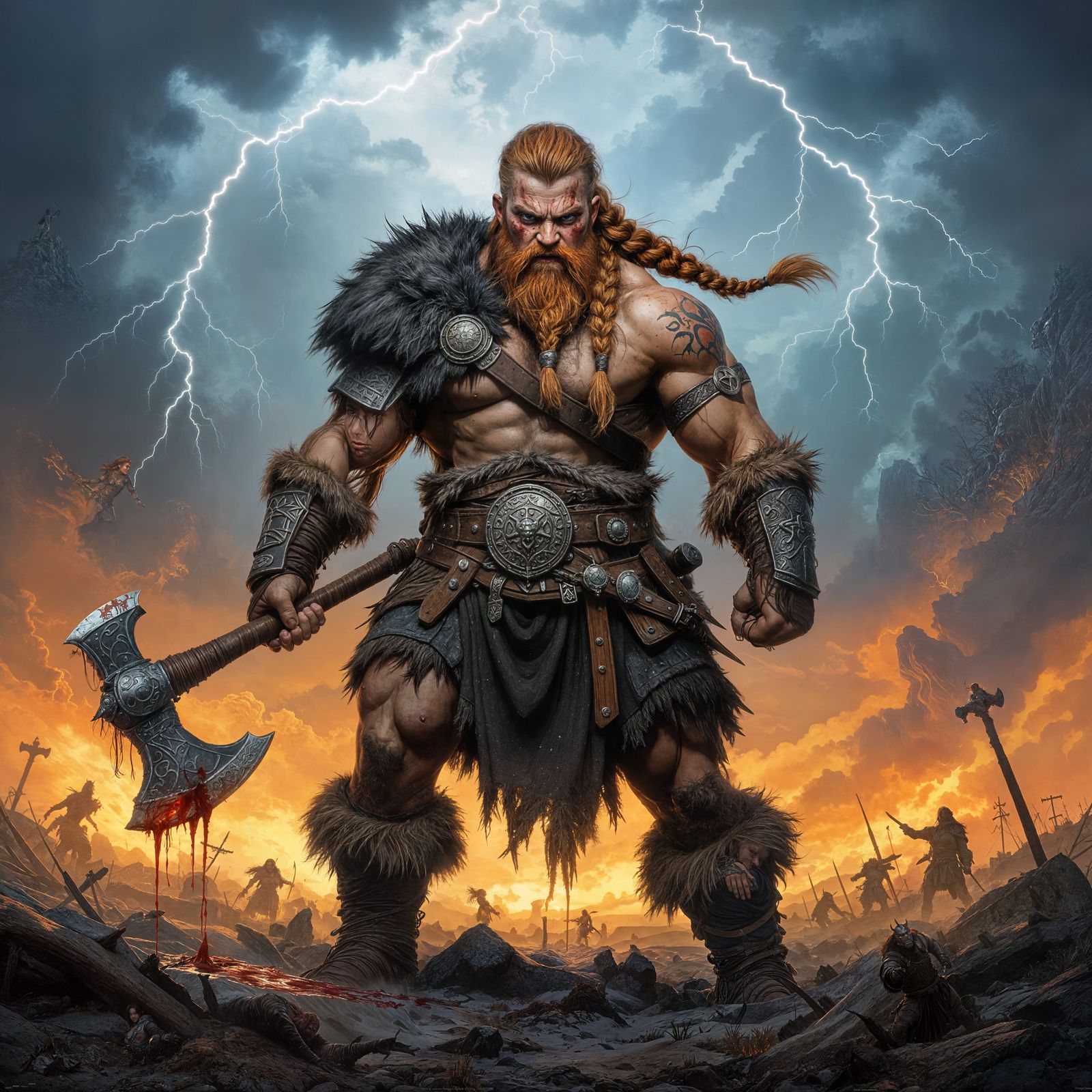 Viking Berserker on Battlefield as Digital Art