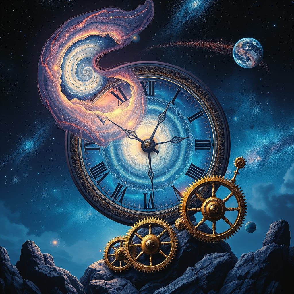 Cosmic Clock Surreal Universe in Visionary Art Style