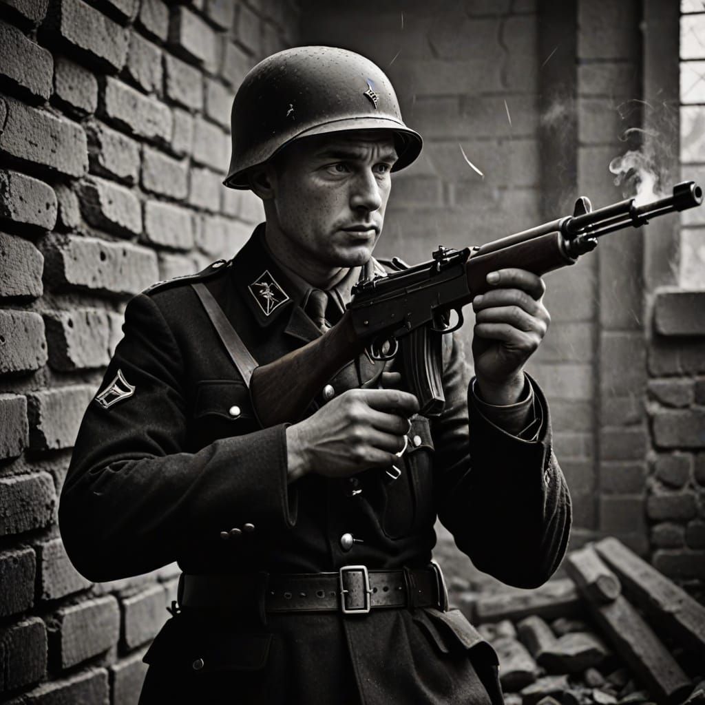 WW2 German SS Soldier in High Contrast Black and White