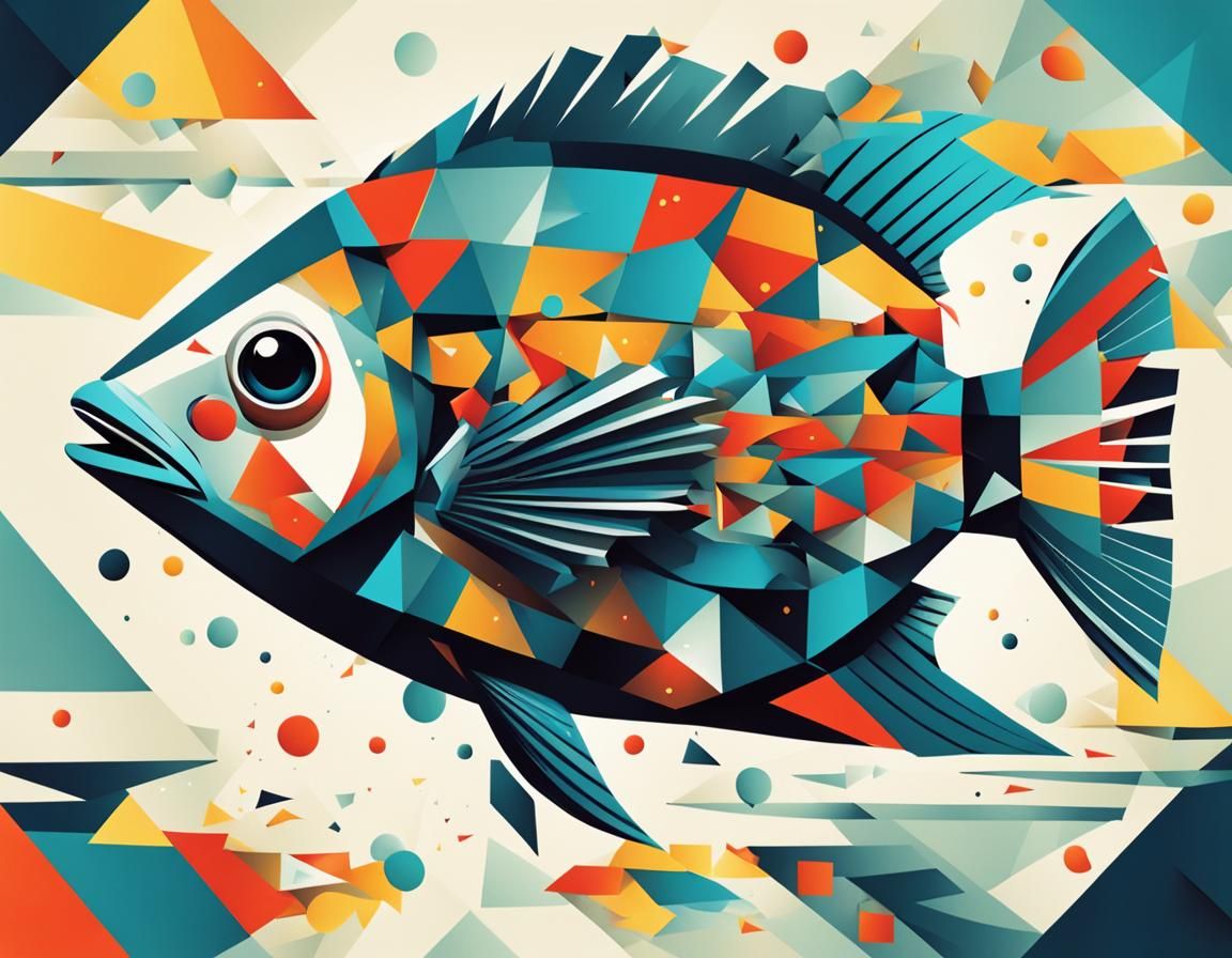 Cubist Fish Exploding Into Geometric Shards