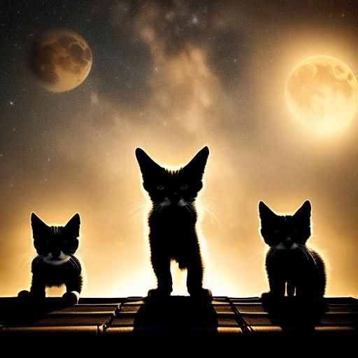Surreal Cats Dancing Under the Moon