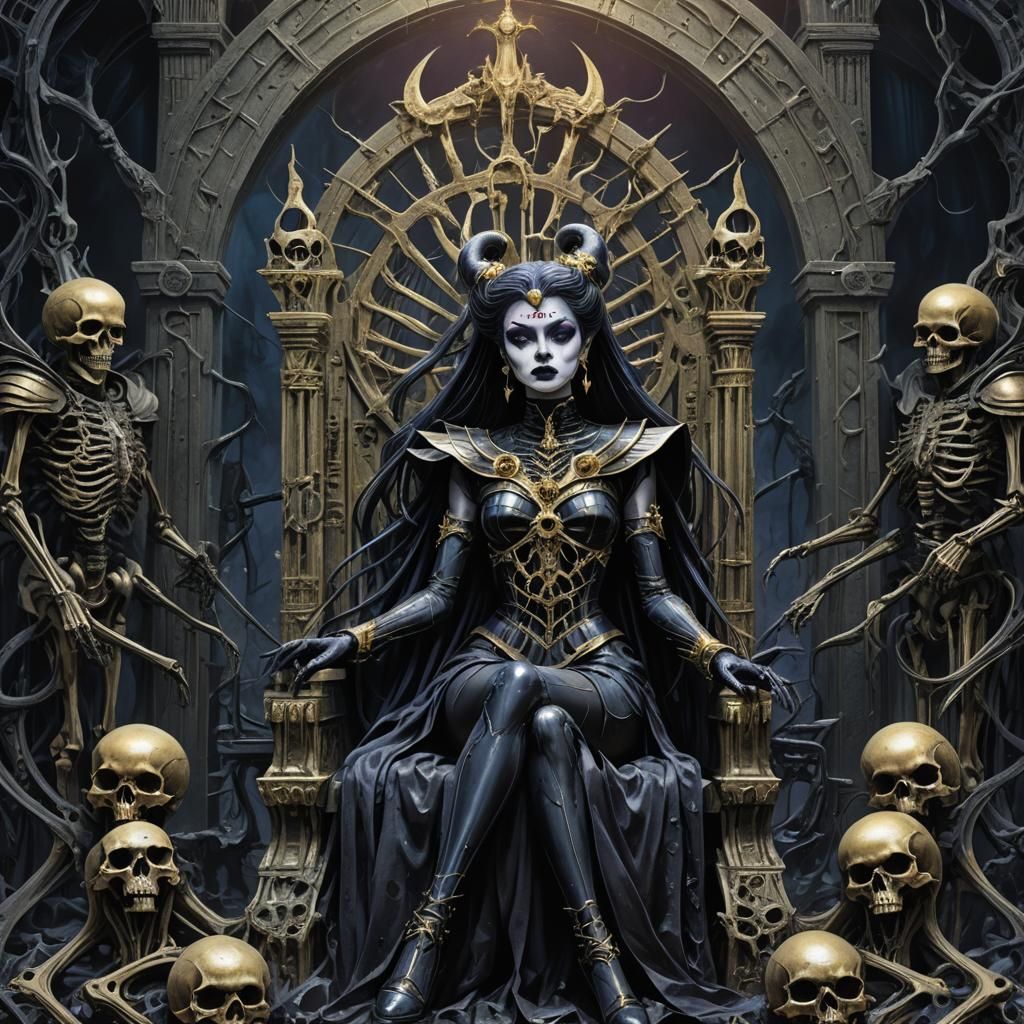 Gothic Sailor Moon on Bone Throne in Dark Fantasy