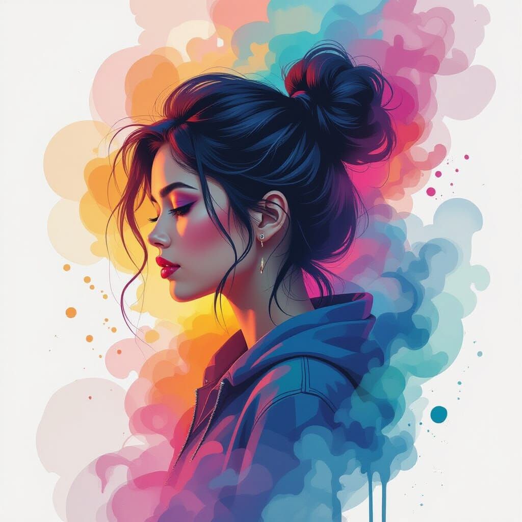 Profile in Multicolored Smoke with Graffiti Art