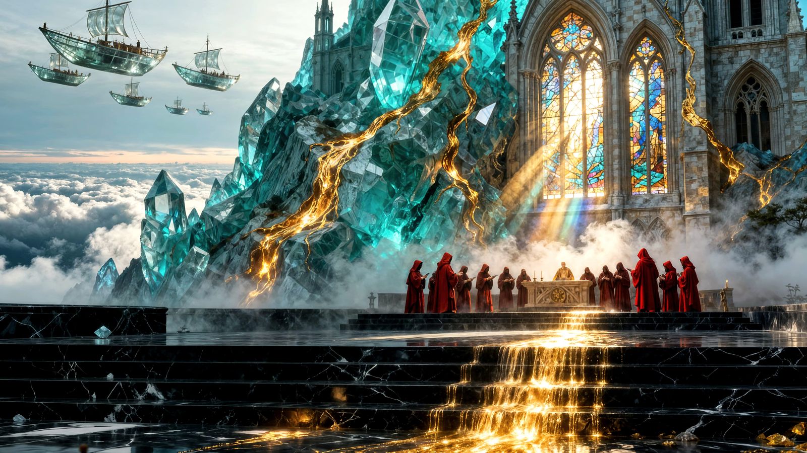 Crystal Mountain Cathedral with Molten Gold Rivers