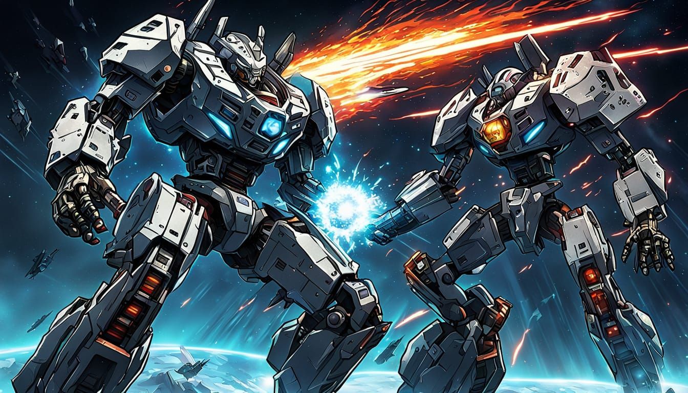 Mecha vs Bio-Mechanoid in Space Anime Battle