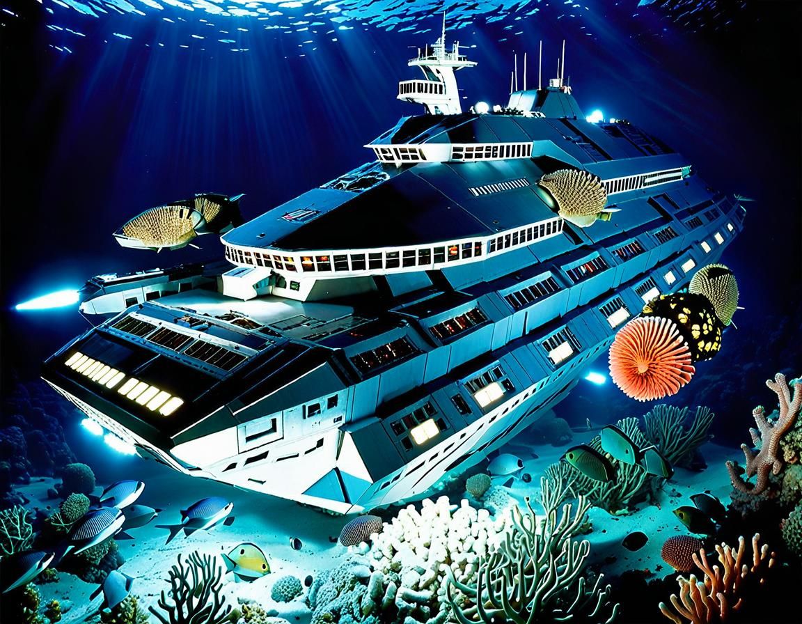 Underwater Starship Wreck: Marine Archaeology Concept Art