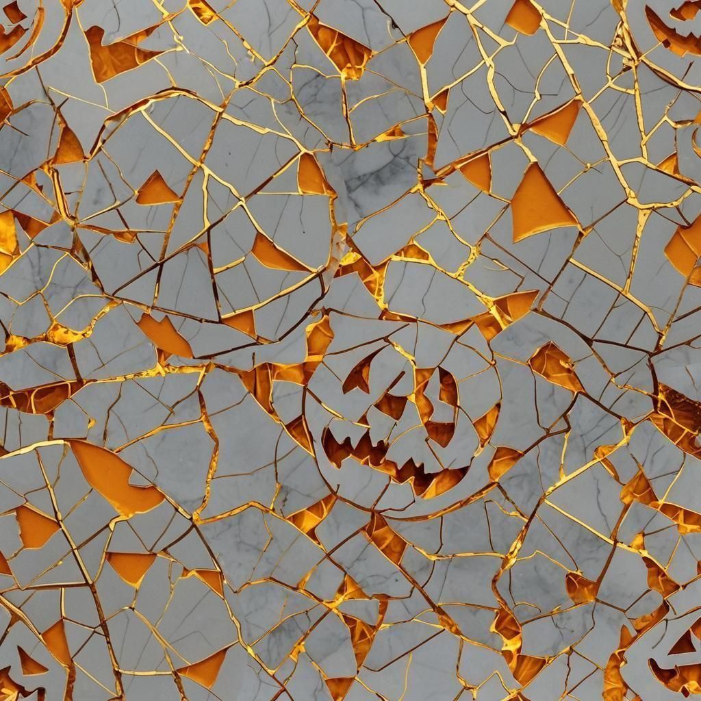 Kintsugi Jack-o'-Lantern Close-up: Golden Repair