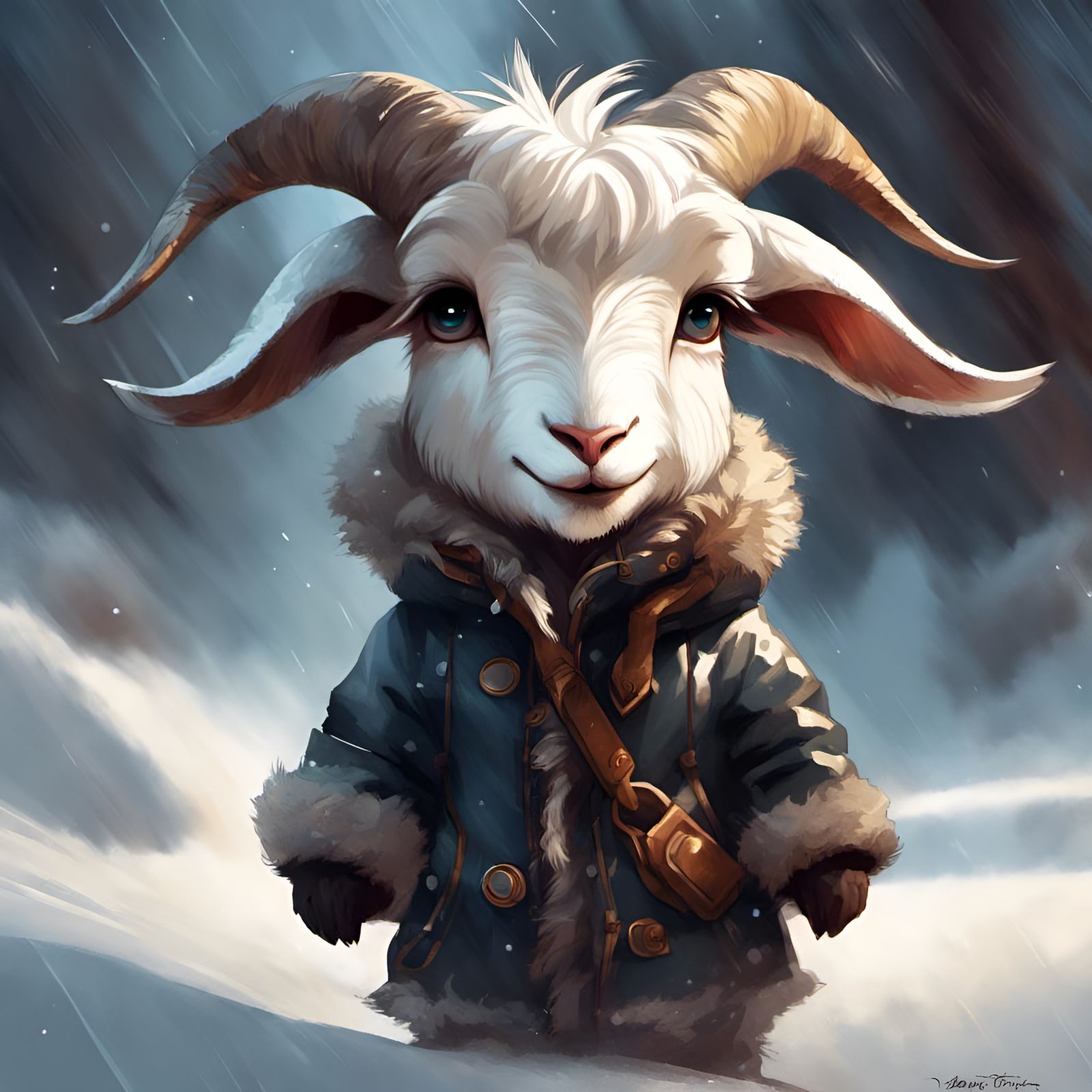 Chibi Goat in Winter Coat, 3D Rendering
