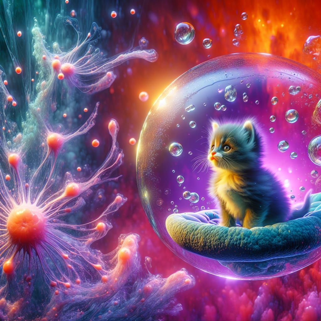 Surreal Kitten Amoeba in Microscopic Liminal World