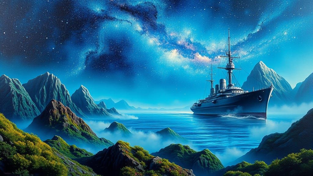 Majestic Battleship in Cosmic Surrealism