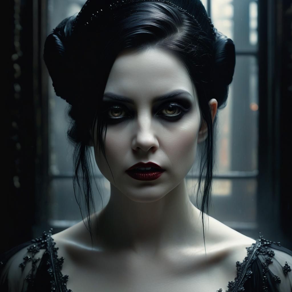 Gorgeous Goth Woman Portrait in Hyperrealism Style