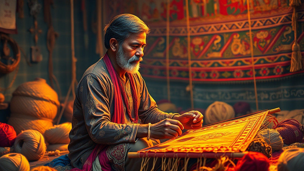 Indian Craftsman Weaving Tapestry in Hyperrealistic Style
