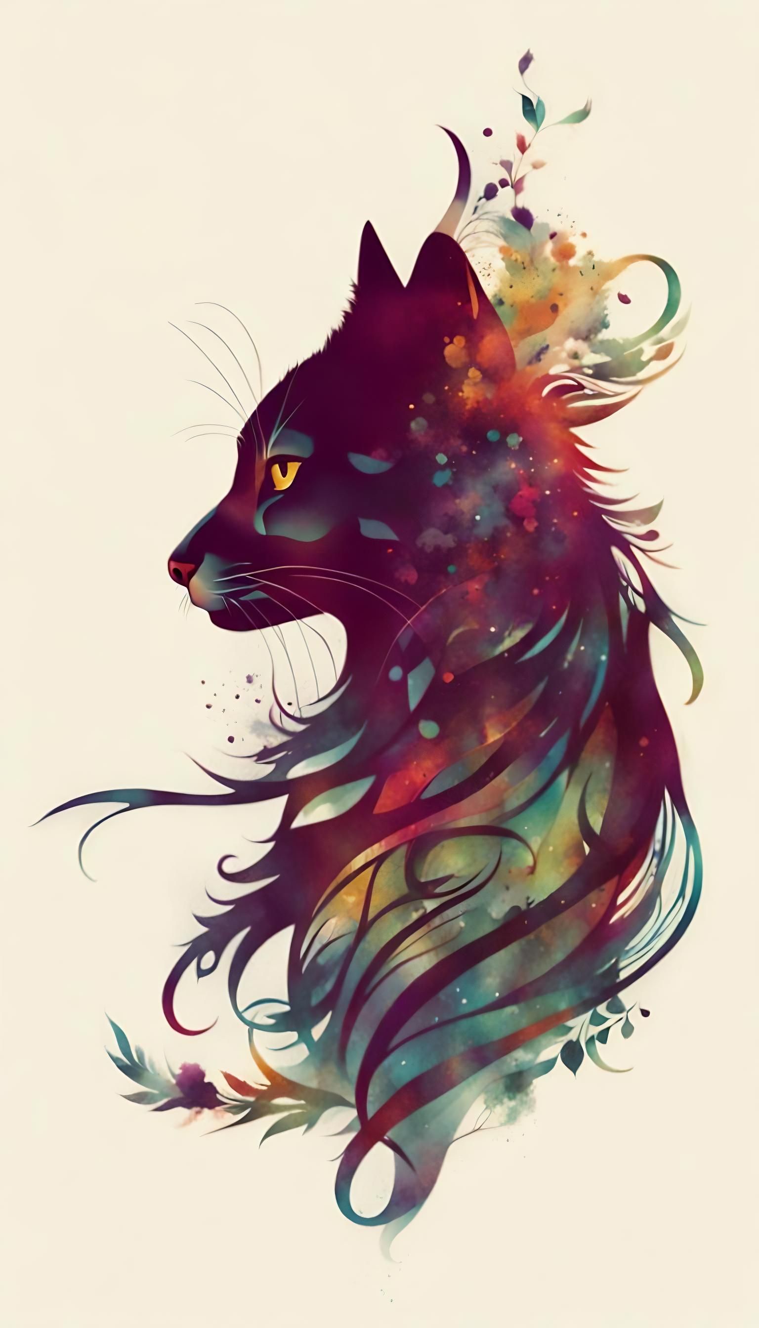 Mystical Cat-Dog Creature in Double Exposure Style