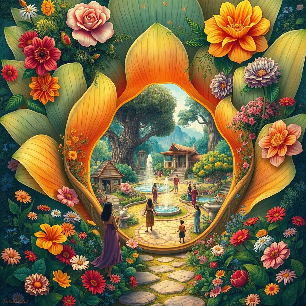 Floral Portal to Fantasy Garden, Art Nouveau Style