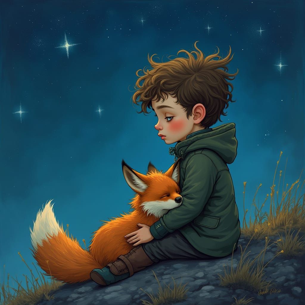 Little Prince in Whimsical Futuristic Landscape