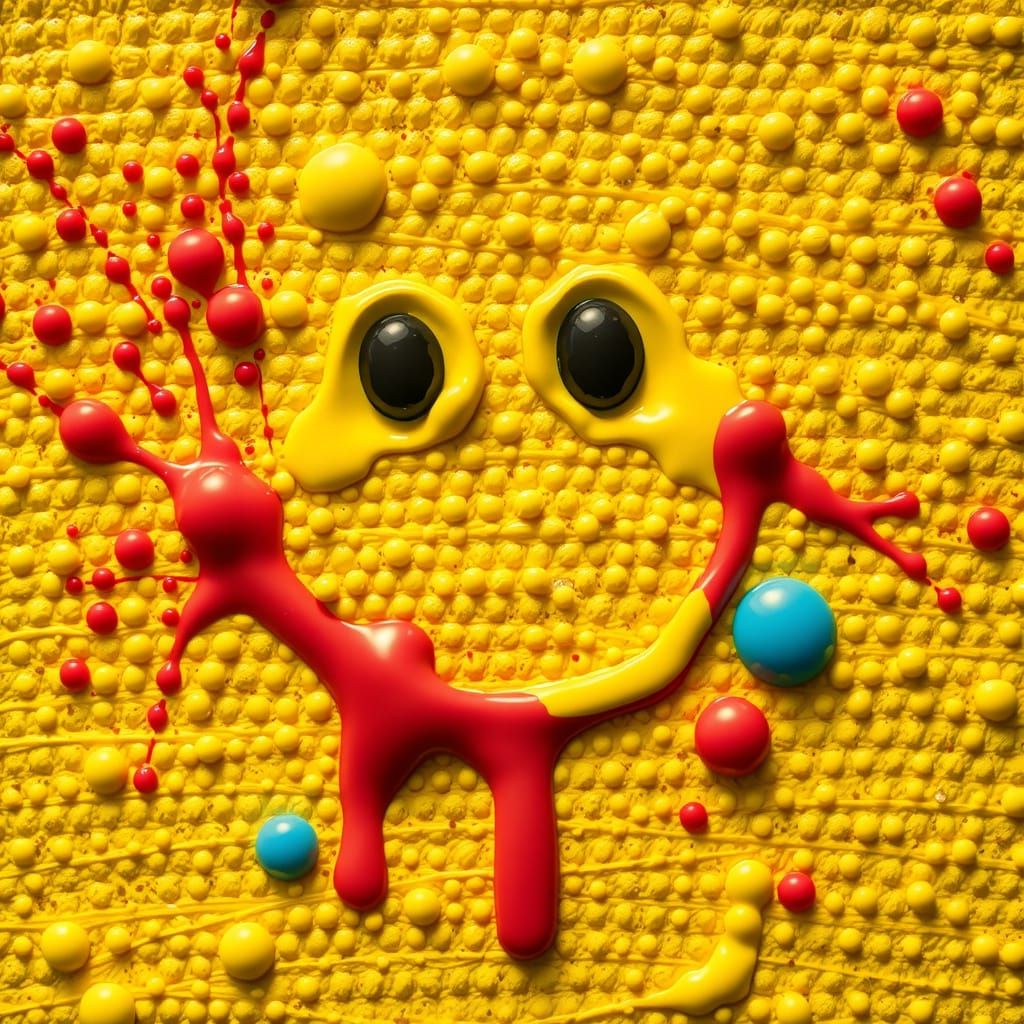 Macro Pointillist Smiley Face on Textured Canvas