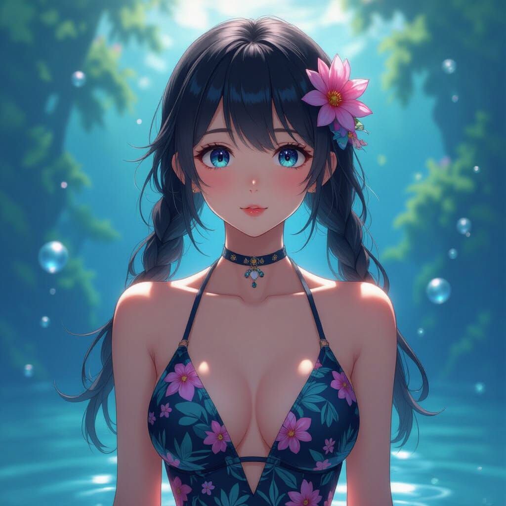 Anime Girl in Intricate Swimsuit