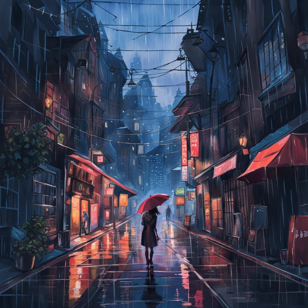 Vibrant Rainy Day Anime Album Cover Art