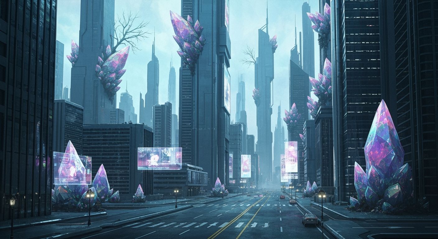 Futuristic City Overrun by Crystal Forest