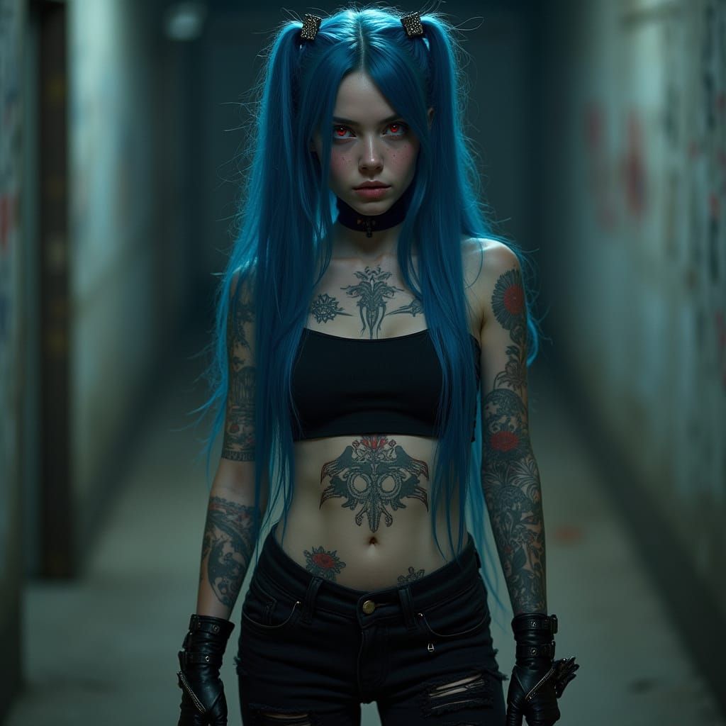 Dramatic Film Still of a Tattooed Person