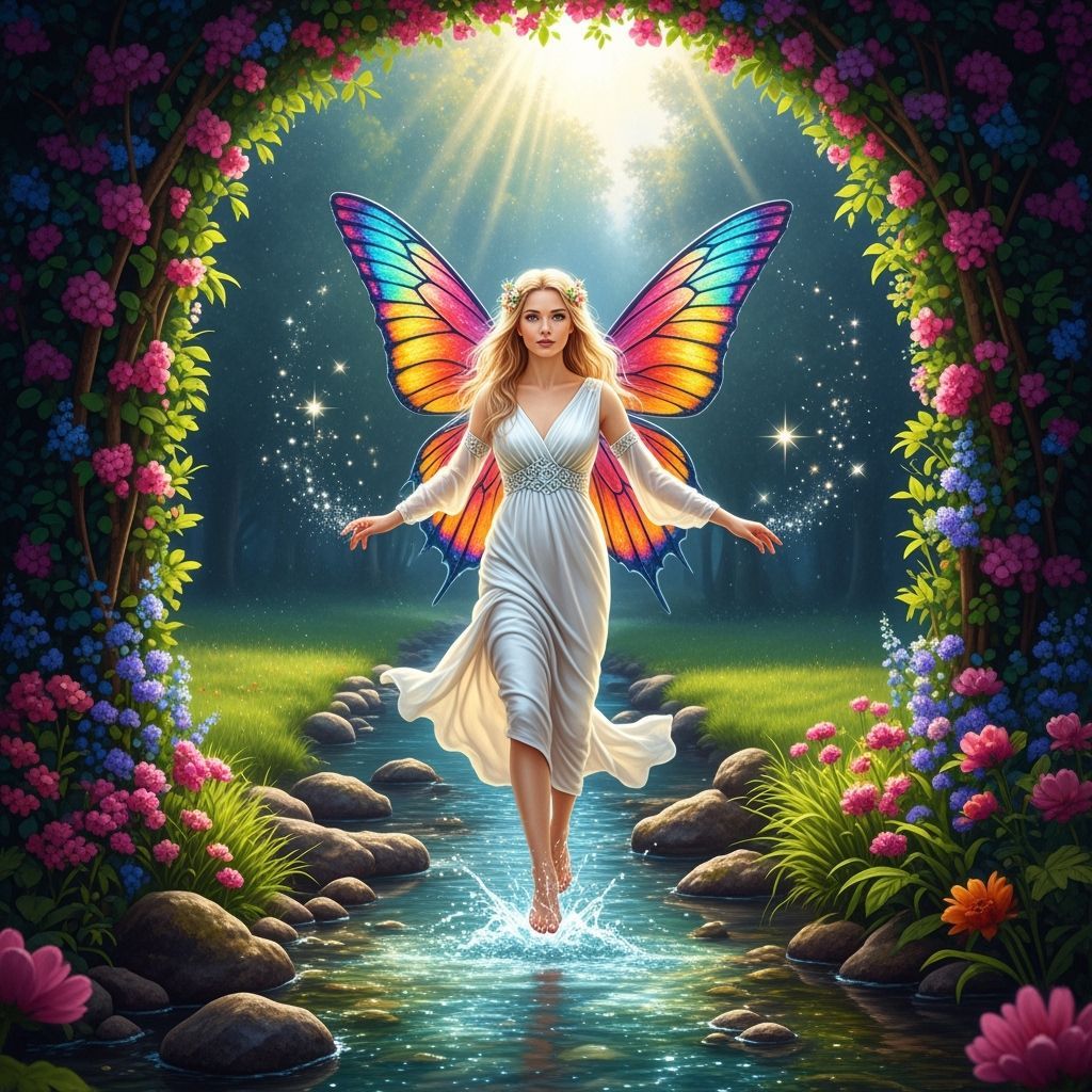 Beautiful Fairy Flying in Sunlit Garden: Hyperrealistic Styl...