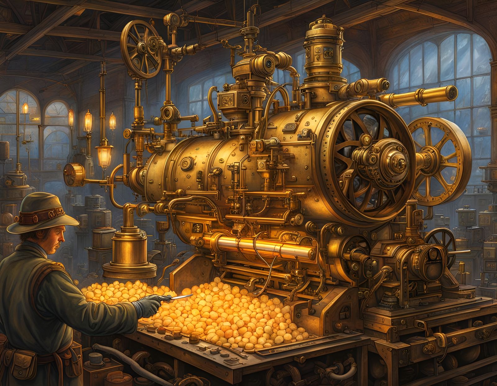 Dystopian Potato Peeling Machine as Watercolor Art