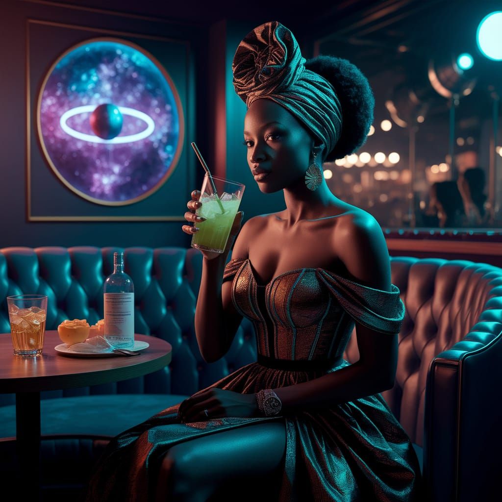 Ghanaian Woman in Kente Gown at Jazzclub