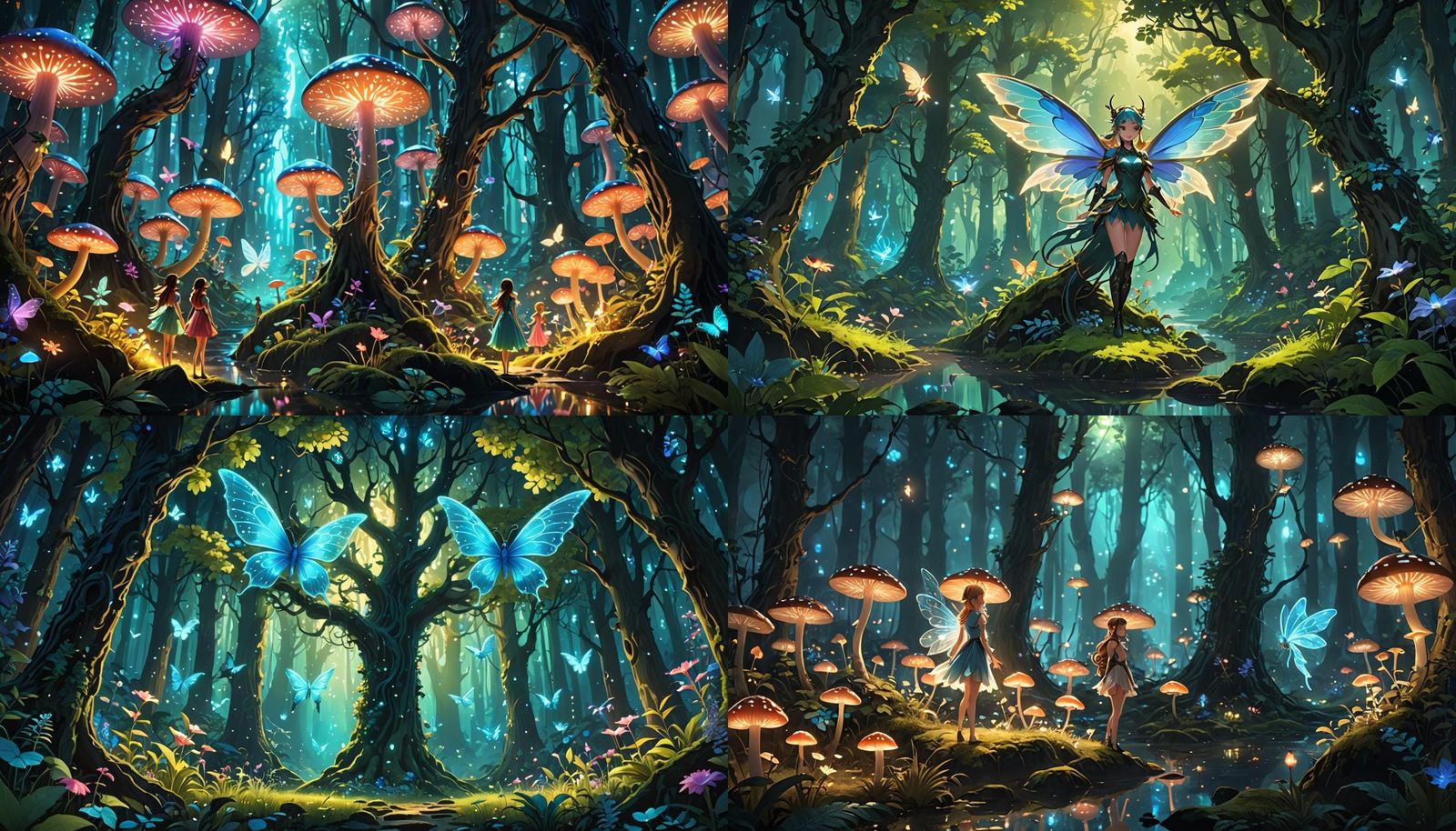 Enchanted Bioluminescent Forest with Fairies in 3D Anime Art