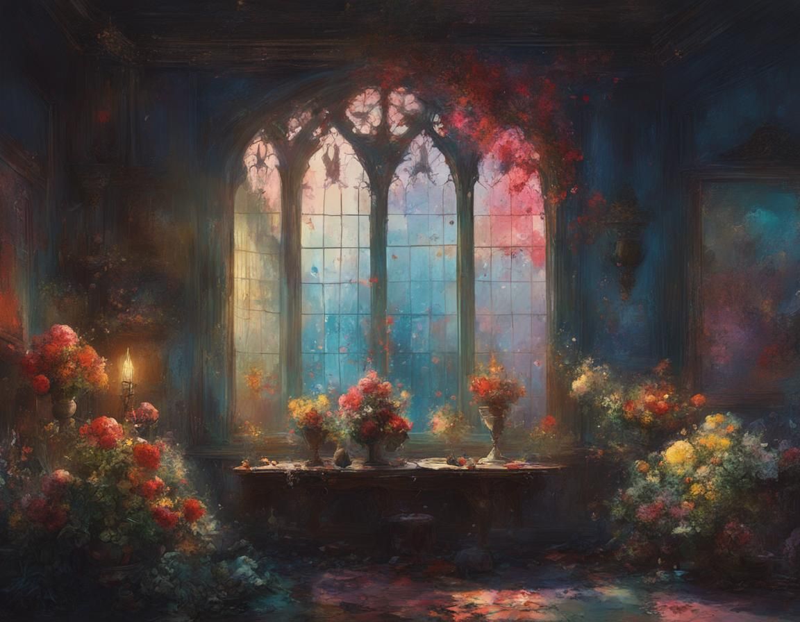 Gothic Room with Vase, Digital Art