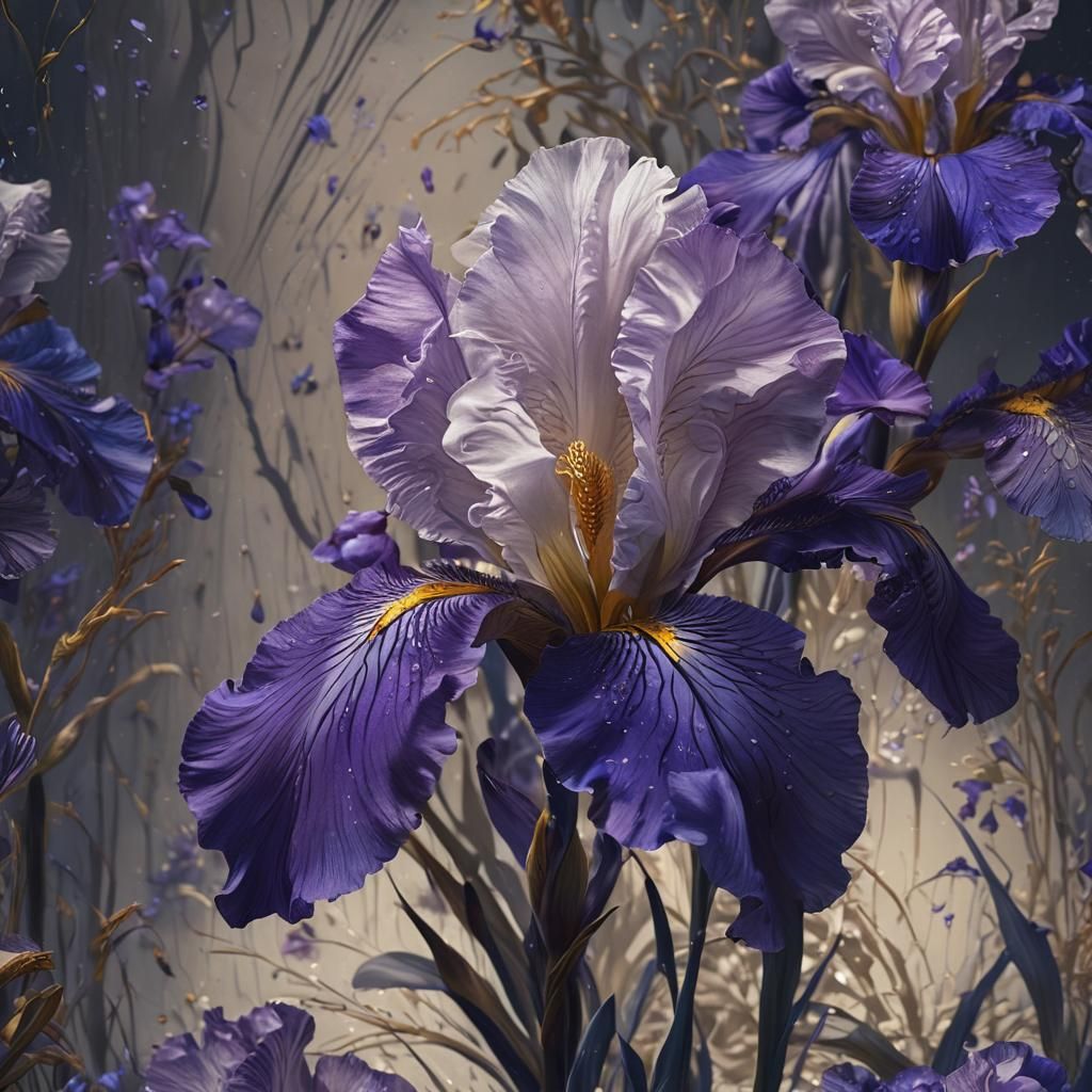 Intricate Iris Flower in Art Nouveau Style